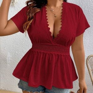 SHEIN Burgundy Lace V-Neck Blouse NWOT